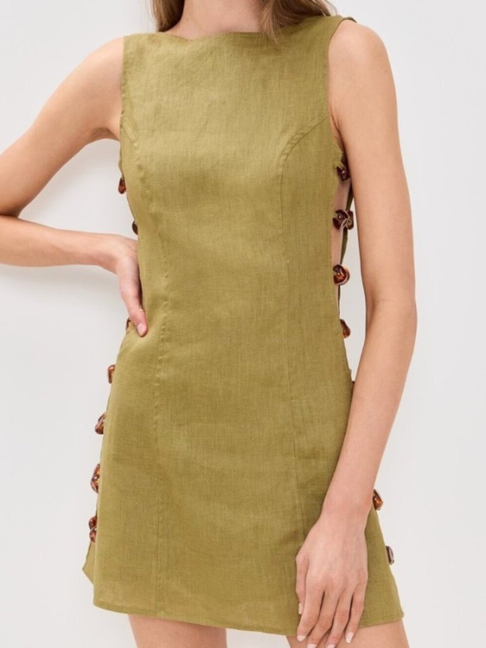 VRG GRL Tia Linen Mini Dress - Olive Green - Size XL
